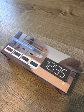 Amazon Essentials Black Digital Wooden Alarm Clock with White LED